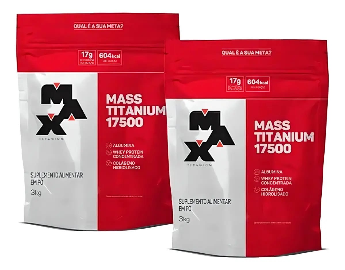 Hipercalórico Mass Titanium 17500 - 6kg - Max Titanium Sabor Morango Chocolate