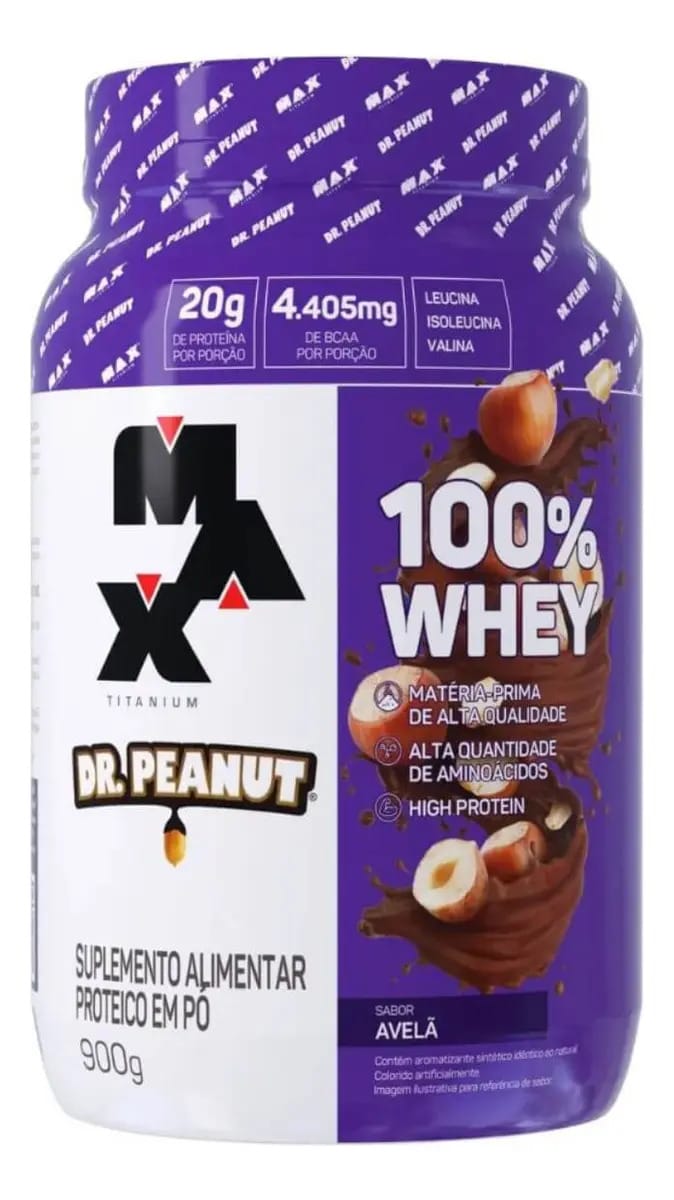 Whey 100% Max Titanium & Dr. Peanut Whey Concentrado 900g Sabor Avelã