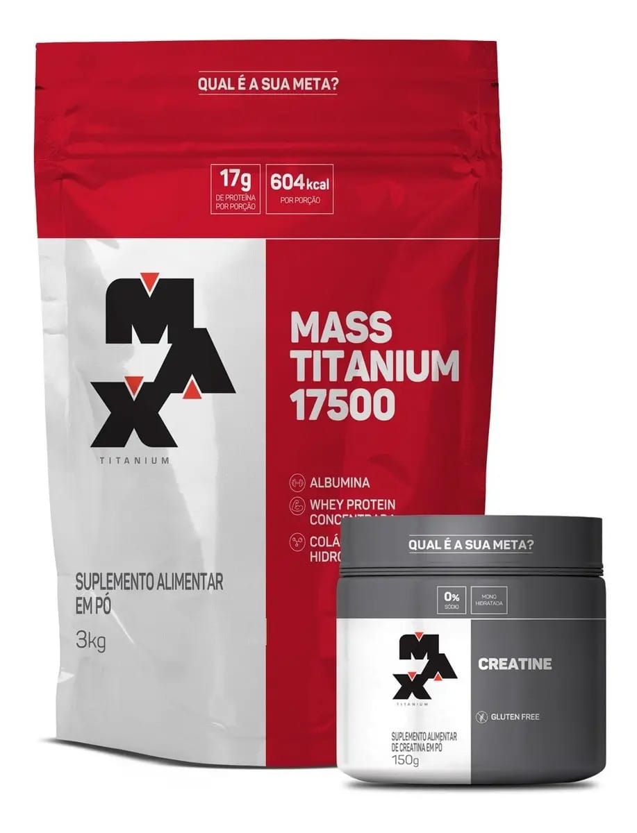 Mass 17500 3kg Hipercalórico + Creatina 150g - Max Titanium Sabor Coco