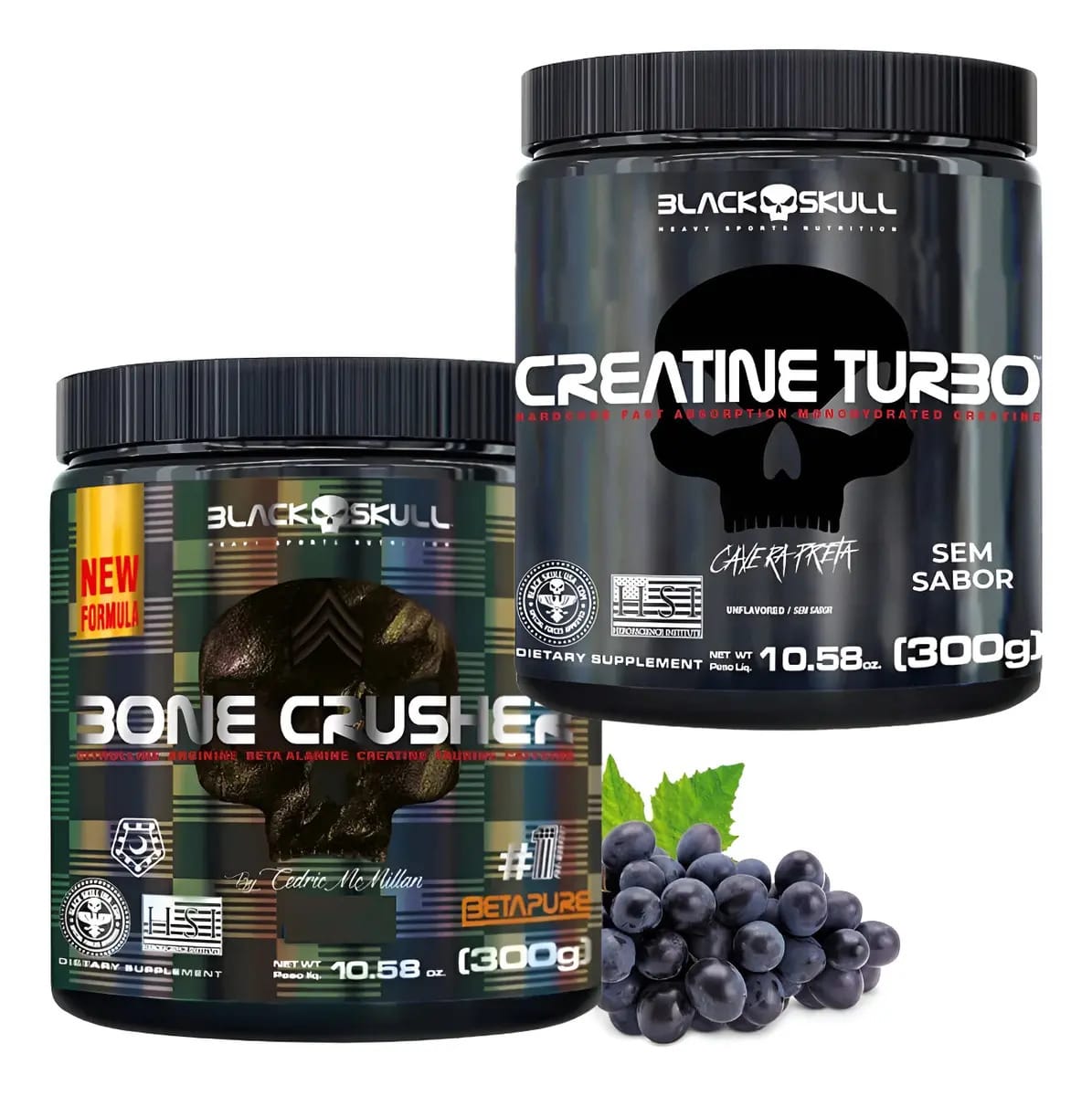 Creatina Black Skull 300g + Pré Treino Bone Crusher 300g Sabor Pré Treino Uva