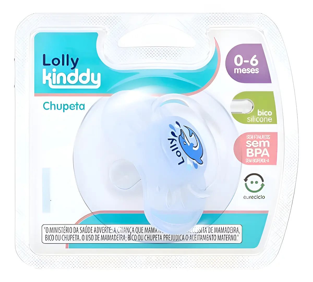 Chupeta Redonda Azul Silicone Tamanho 1 0-6 Meses Lolly Kinddy