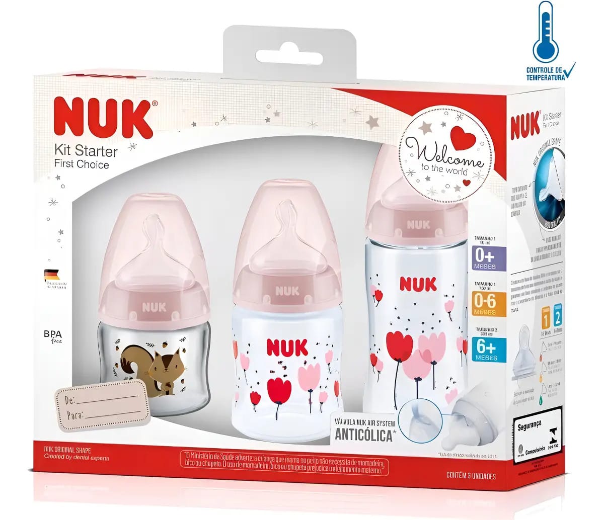 Kit Mamadeira Nuk Rosa 90/150/300ml