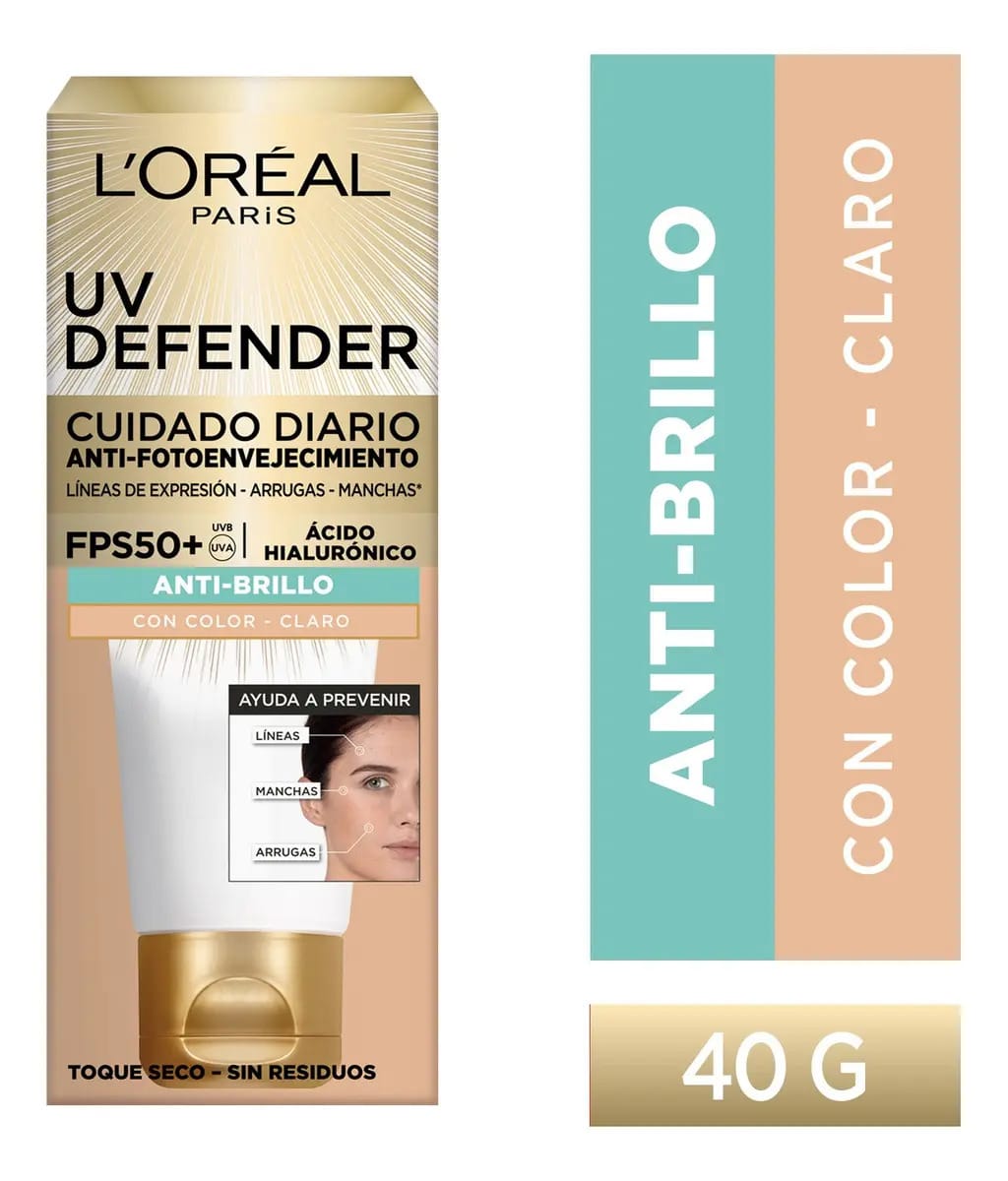 Creme antibrilho Loréal Paris Uv Defender Light Color Fps50