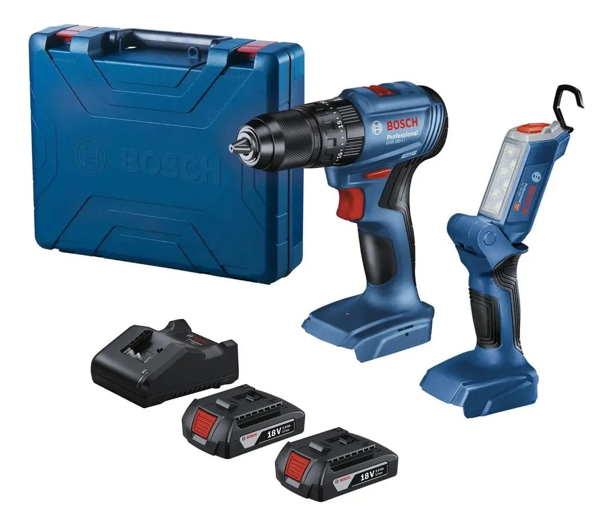 Furadeira de impacto Bosch Gsb 18v-185li e lanterna sem fio Gli 18v-300