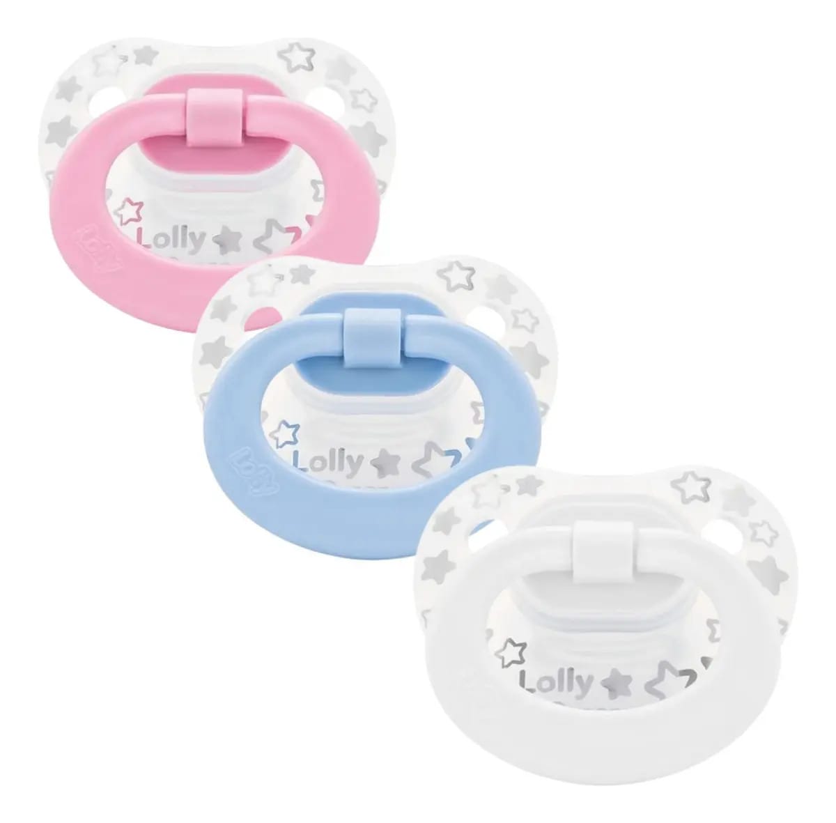 Chupeta Lolly Silicone 0-6 Meses Estrelinhas Branca