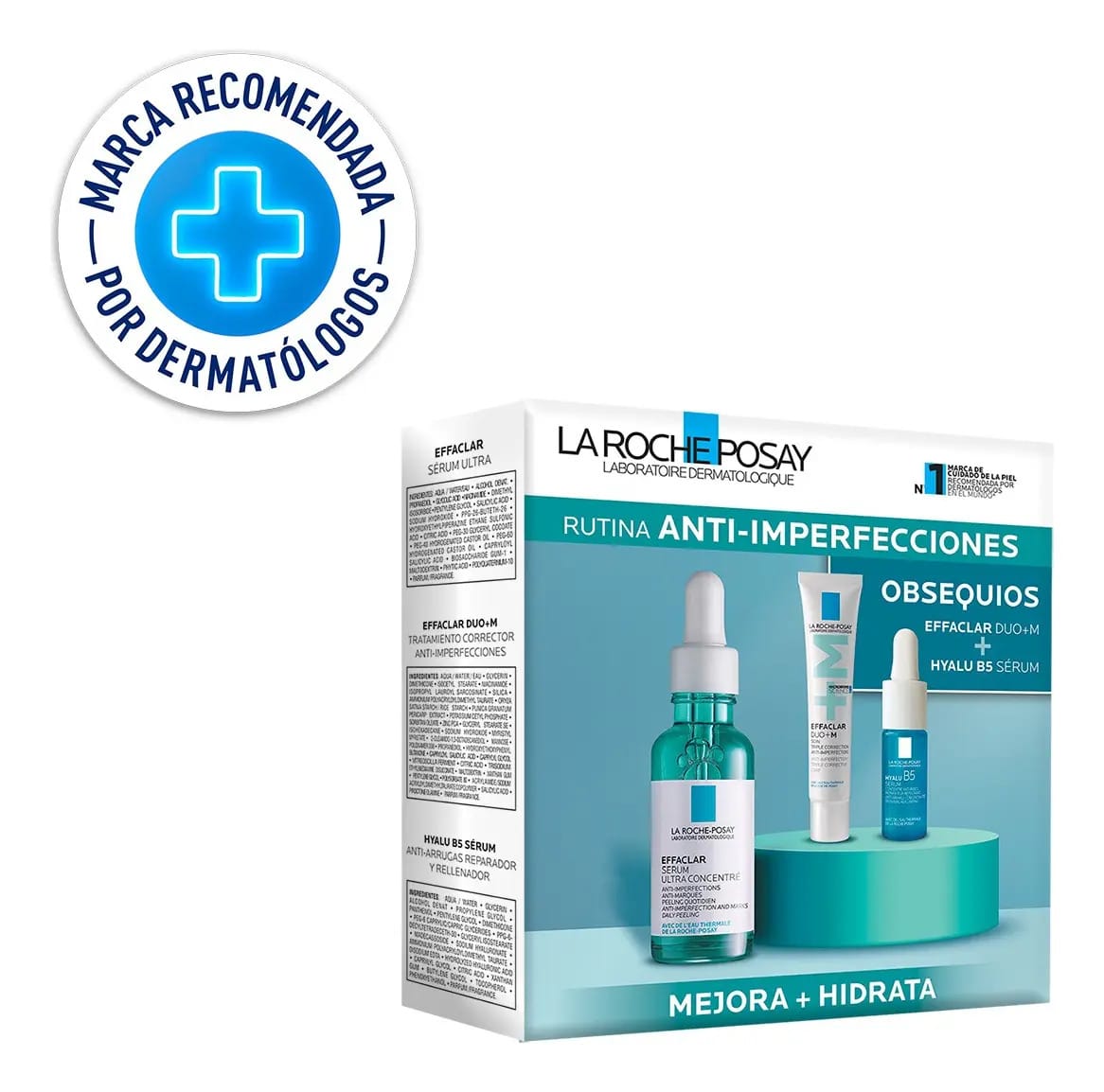SÉRUM EFFACLAR + MINI HYALU B5 + EFFACLAR DUO+M LA ROCHE POSAY La Roche-Posay Effaclar soro diurno/noturno para pele mista com mais de 18 anos - pacote x 3 unidades