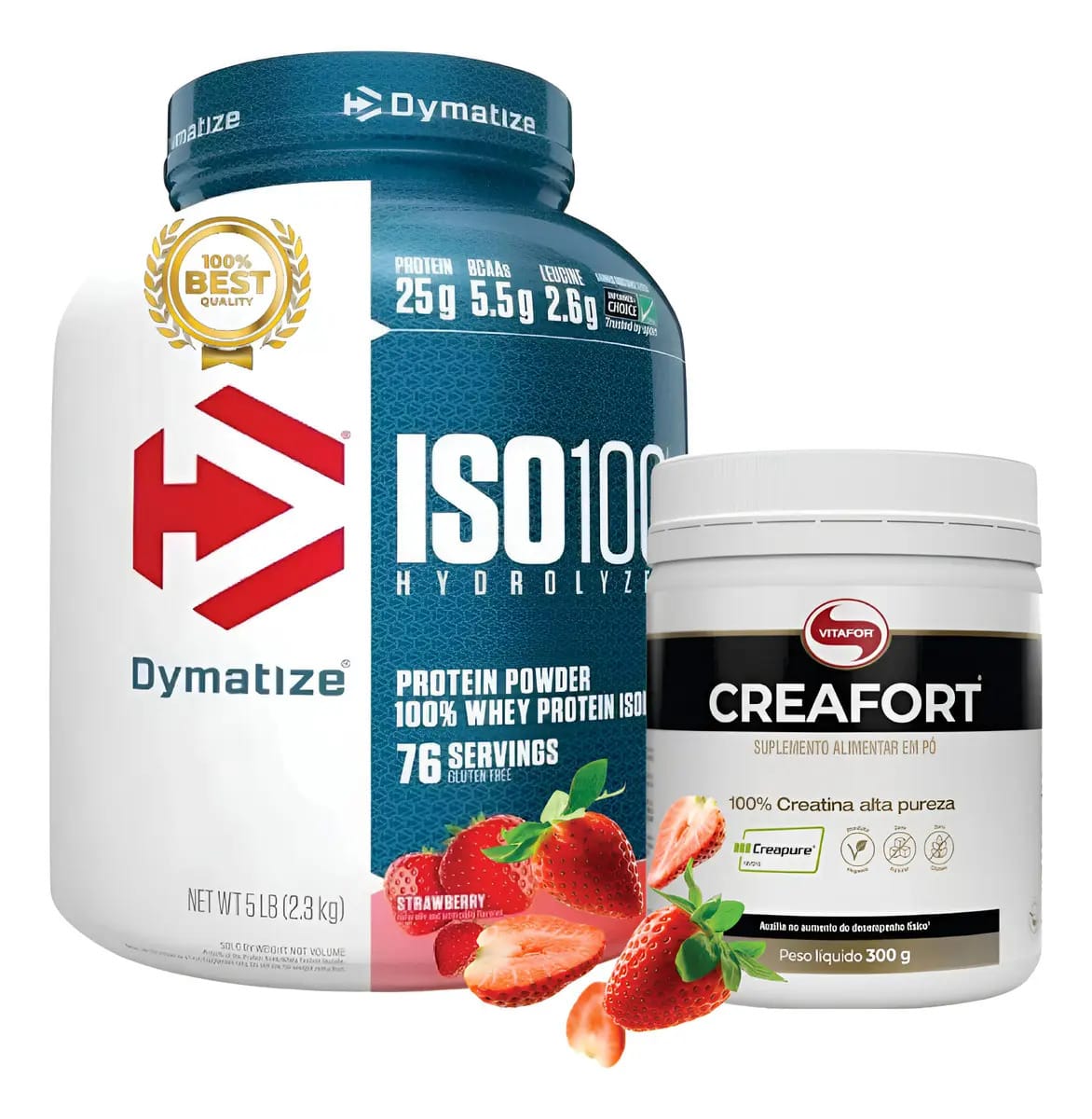 Kit Whey Dymatize Eua 2,3kg + Creatina Alemã 300g Sabor Morango