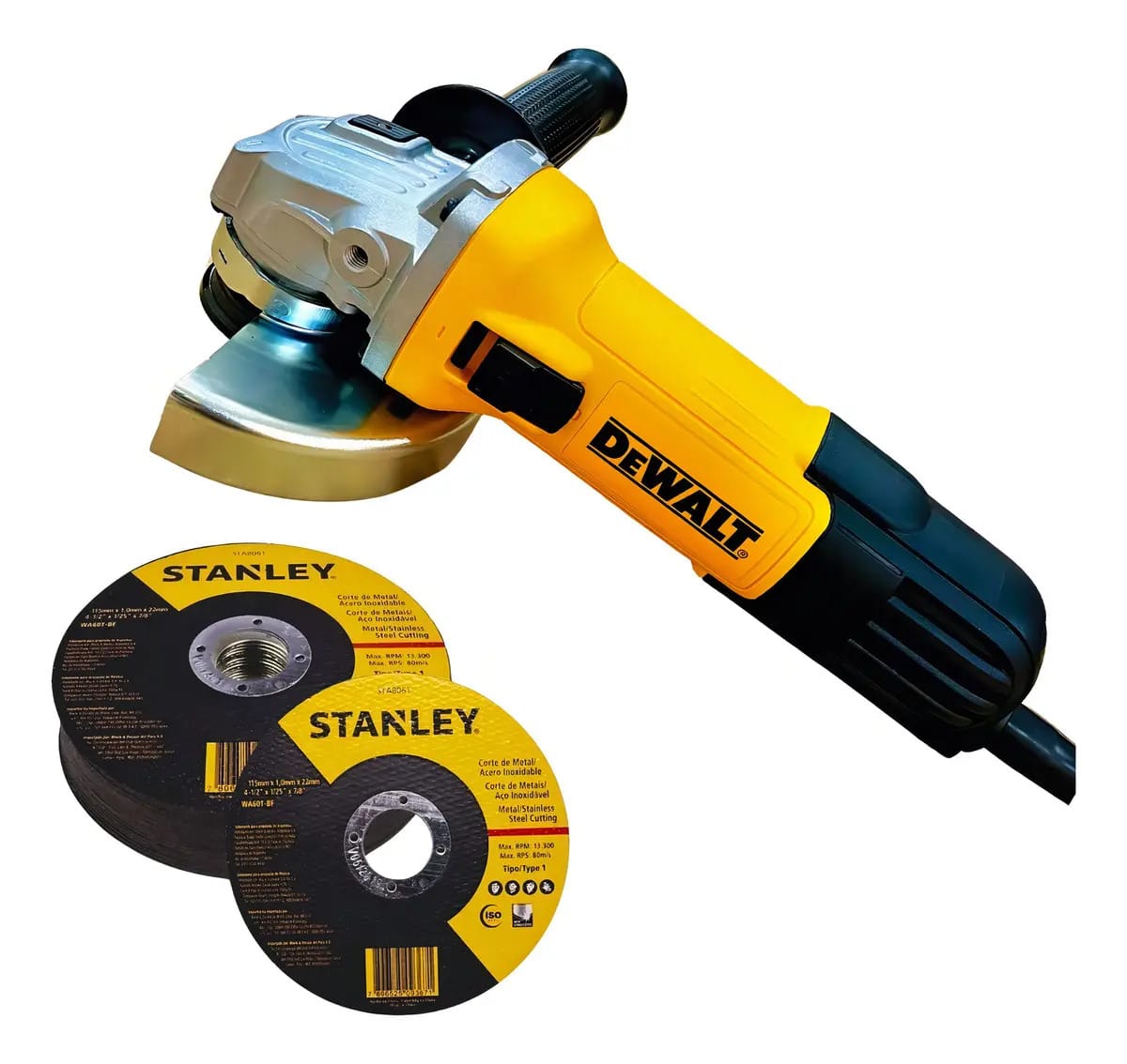 Esmerilhadeira Angular Dewalt 750w + 5 Discos Corte Stanley Cor Amarelo
