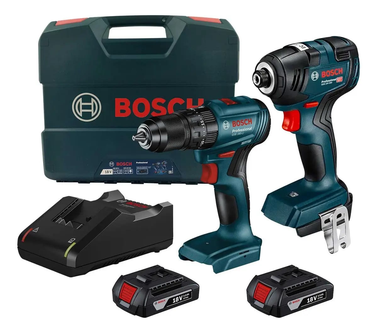 Martelo rotativo sem escova Bosch Gsb 185-li e chave de fenda azul marinho