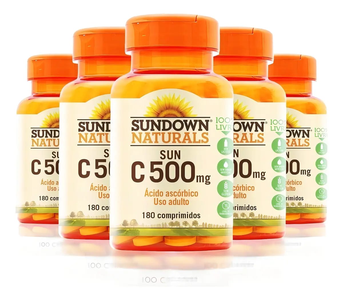 Kit 5 Vitamina C 500mg Sundown Naturals 180 Tablets Sabor Sem Sabor