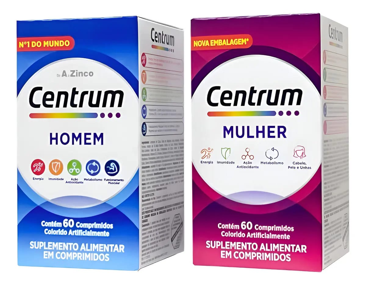 Kit Vitamina Centrum A-z Homem E Mulher 60 Comprimidos Cada Sabor Sem Sabor