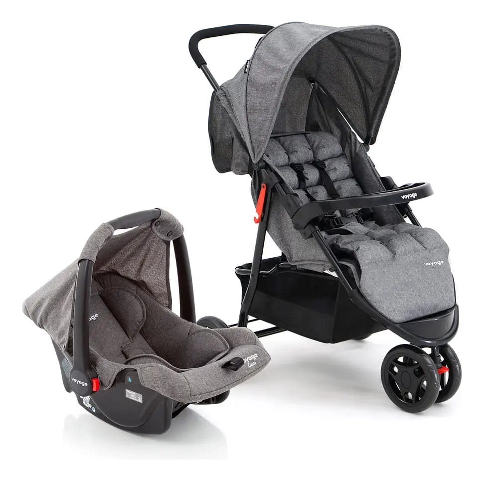 Carrinho de Passeio Voyage Travel System Delta Duo PRO Cinza Mescla com Bebê Conforto