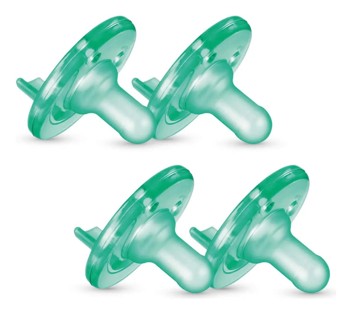 Philips Avent Soothie Orthodontic Baby Chupetas, 100% silicone Chupetas, Uma peça, sem BPA, para bebês de 0 a 3 meses, Verde, Pacote com 4, Modelo SCF190/41