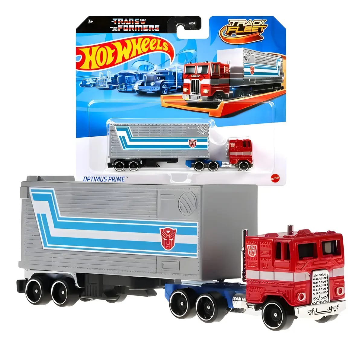 Caminhão Hot Wheels Track Fleet Optimus Prime Transformers Cor Azul