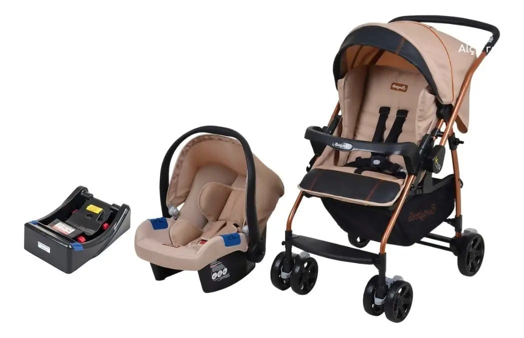Carrinho De Bebê+bebê Conforto+base Rio K - Burigotto Cor Bege