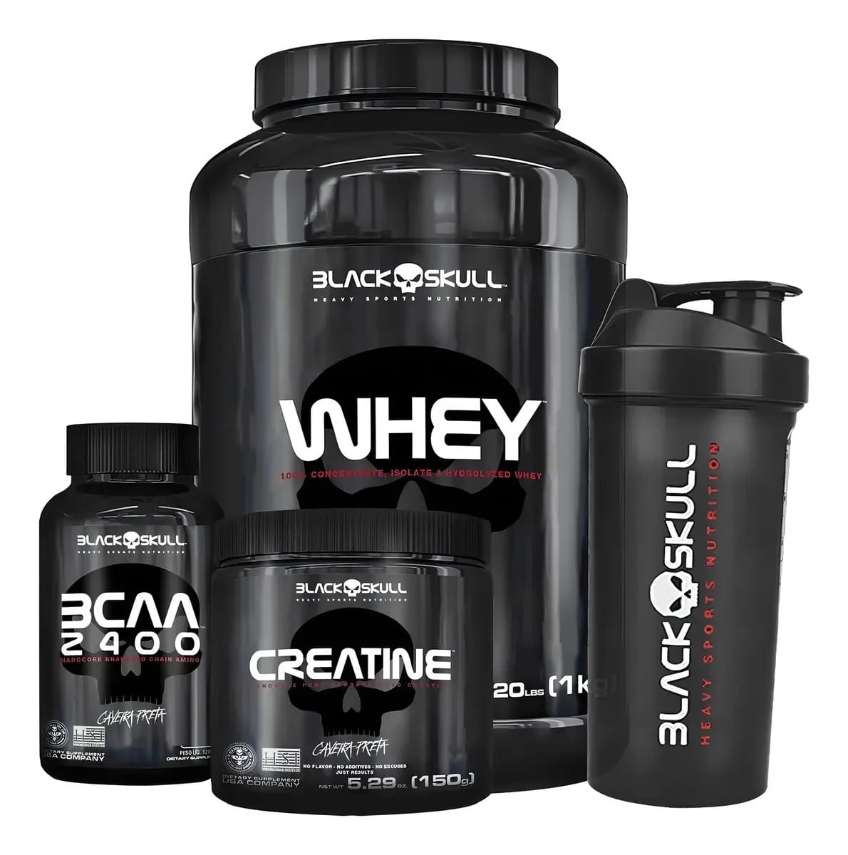 Whey Protein 1kg + Pré Treino Bope + Shaker - Black Skull