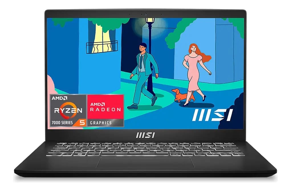 Notebook fino e leve Msi Modern 14 R5 7730u 8 GB de RAM 512 GB preto