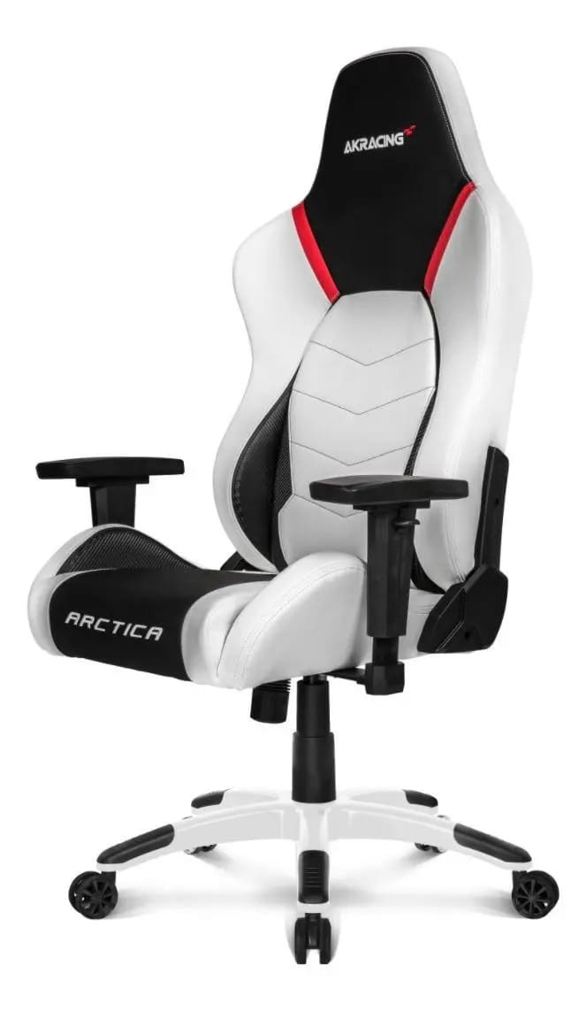 Cadeira de escritório Akracing Arctica gamer ergonômica branca, preta e vermelha com estofado de couro sintético