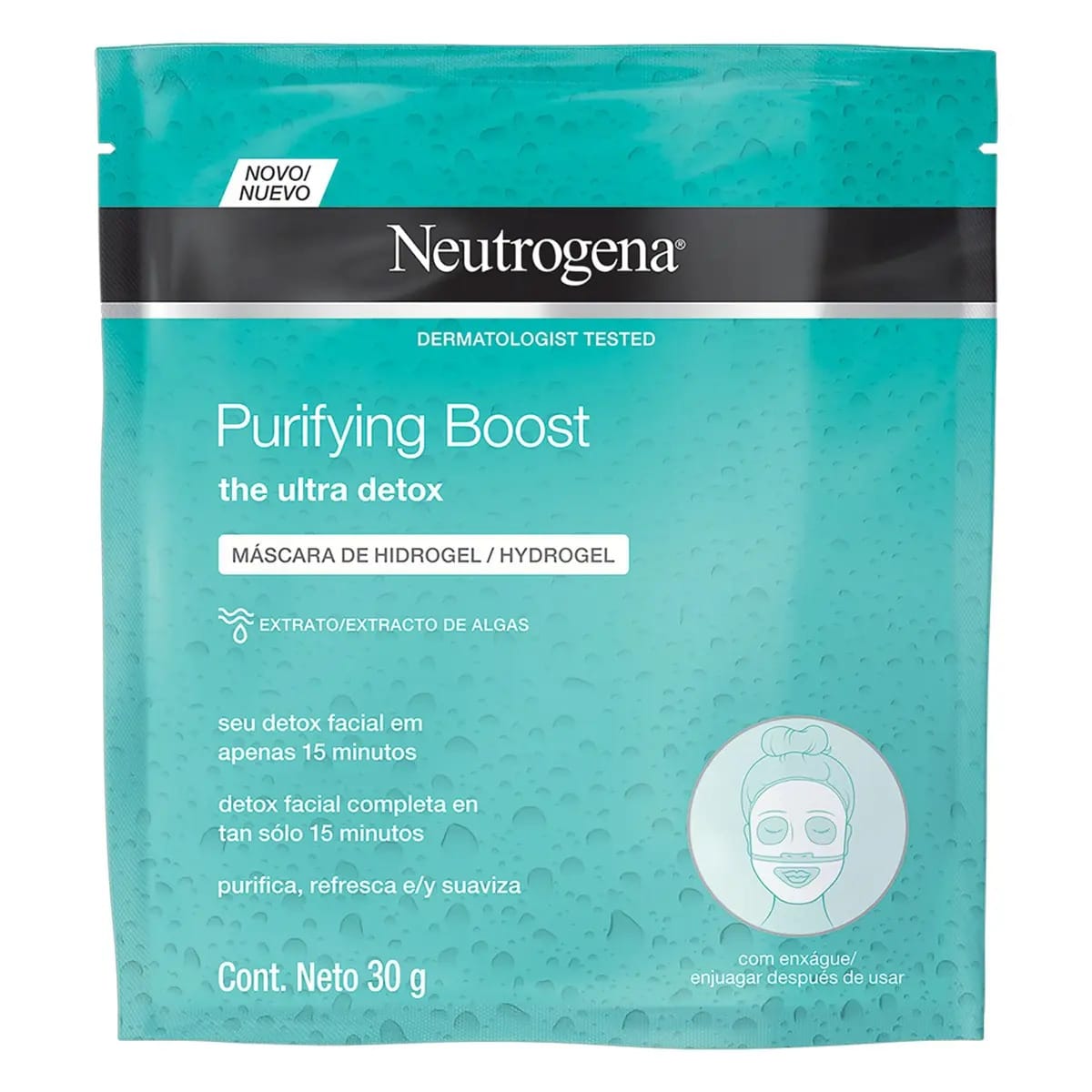 Máscara de Hidrogel Facial Neutrogena Purifying Boost Sachê 30g