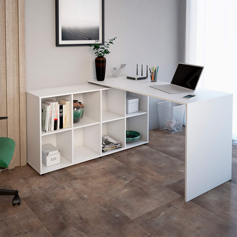 Mesa de Escritório em L Nero Branco