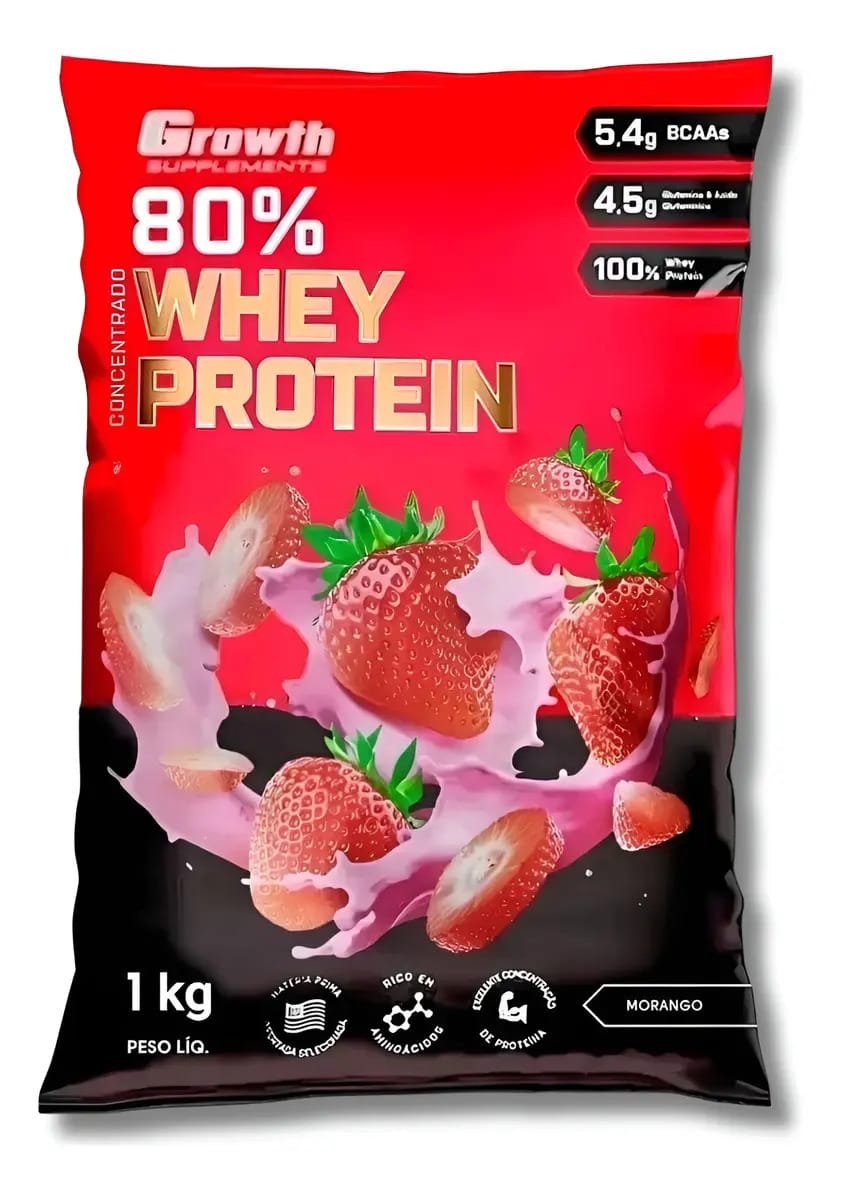 Whey Protein Growth Supplements 1kg Morango
