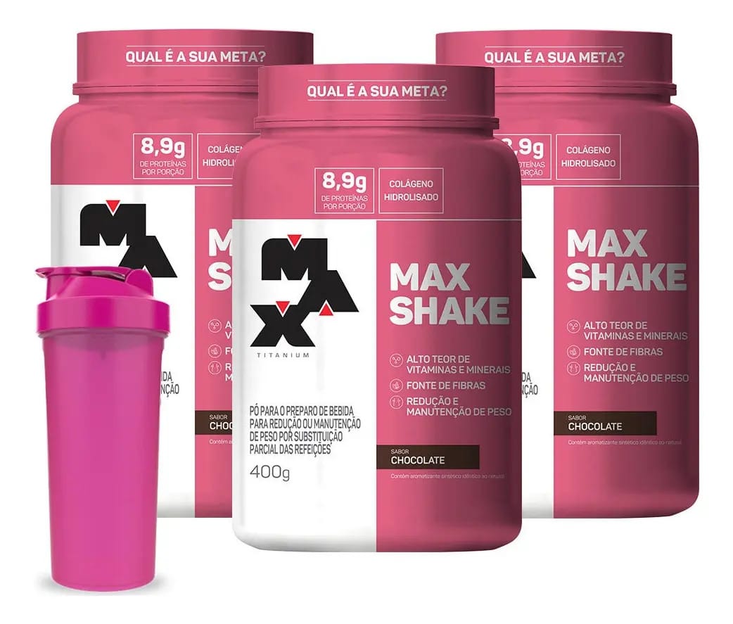 Kit 3x Max Shake 400g Cada - Max Titanium Sabor Chocolate
