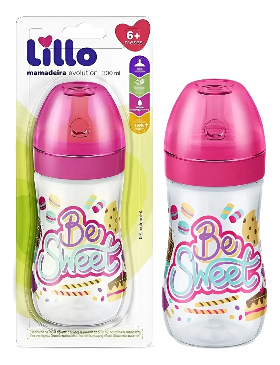 Mamadeira Lillo Evolution Rosa 300ml Silicone BPA Free