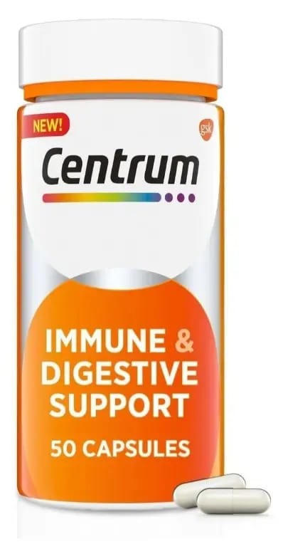Cápsula imunológica e digestiva Centrum Suplemento Centrum Immunity & Digestion com misturas botânicas, mistura botânica orgânica em um frasco de 200 mL