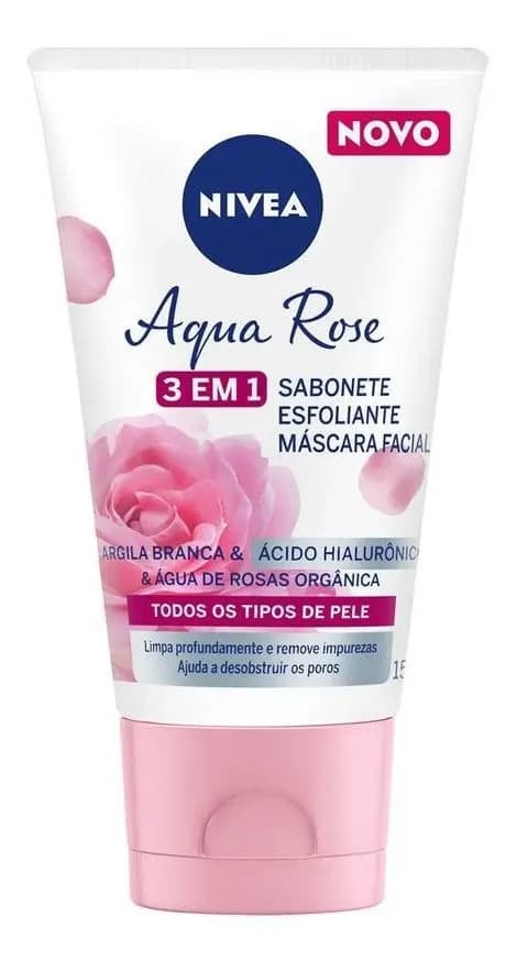 NIVEA Aqua Rose 3 em 1 150ml, Sabonete, Esfoliante e Máscara Facial, Limpeza Profunda, Remove Impurezas, Pele Purificada, Cuidado Facial