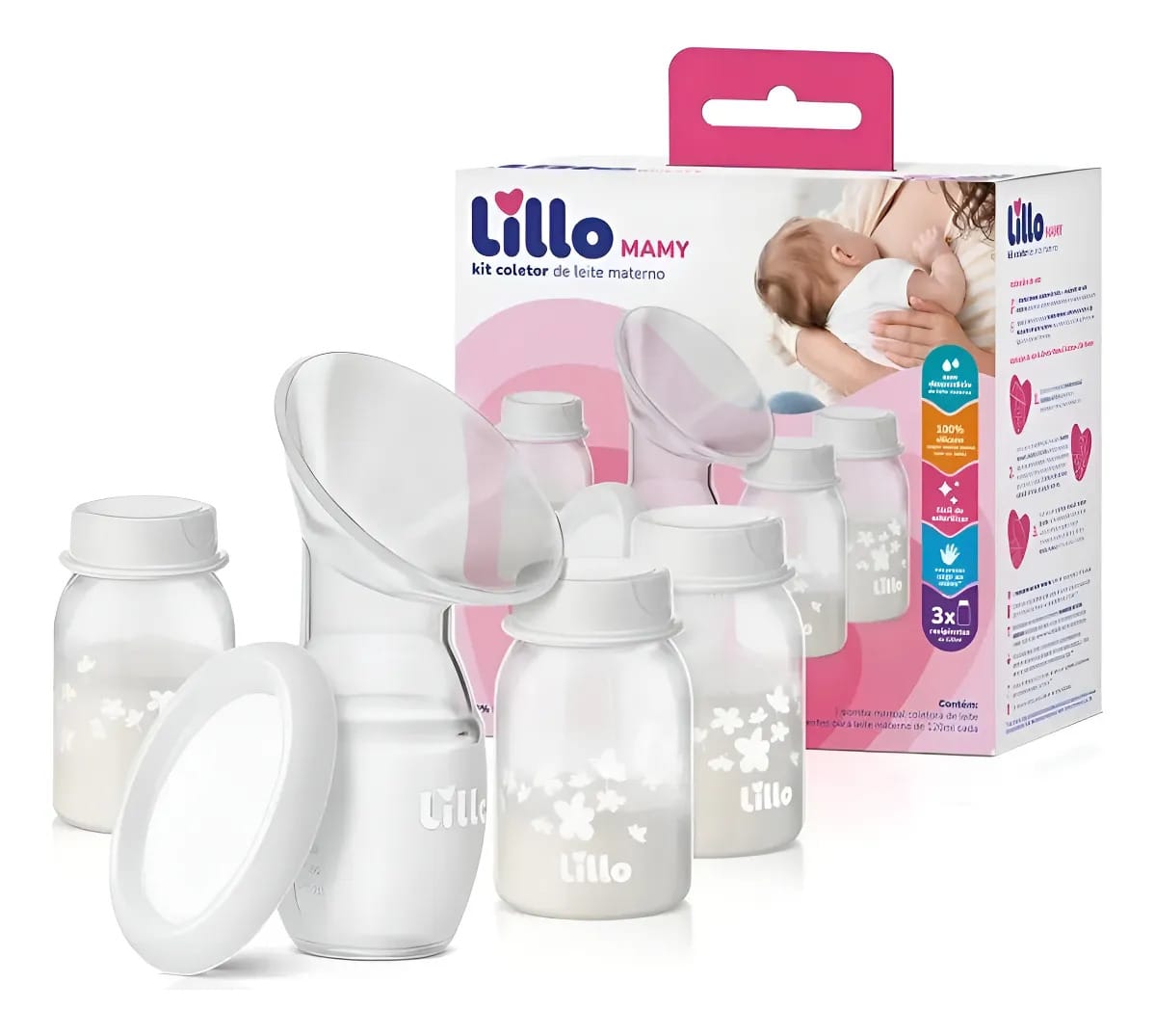 Bomba Coletora De Leite Materno Com 3 Frascos 120ml - Lillo