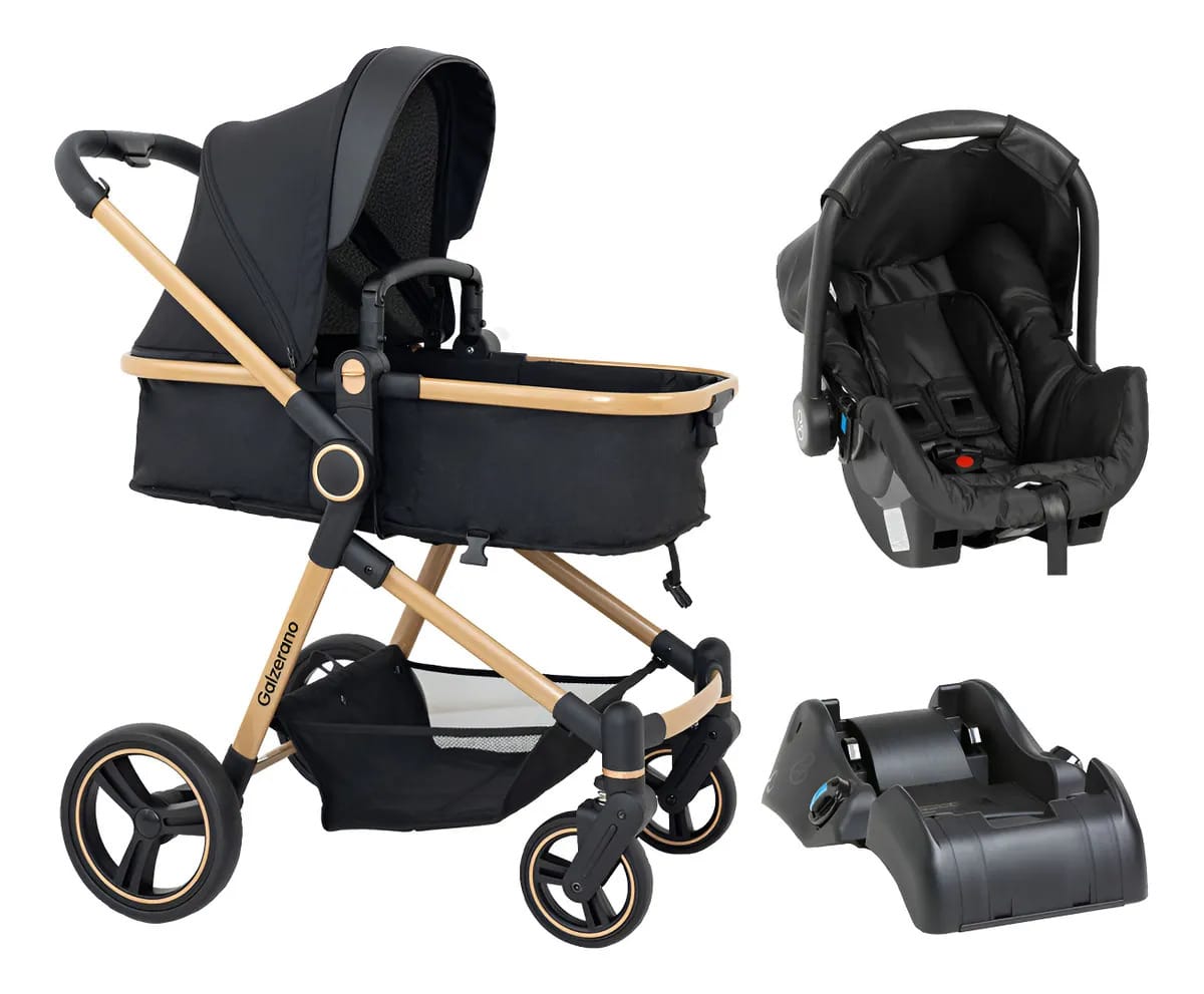 Carrinho Bebê Conforto Moisés Galzerano Ivy Travel System Preto Dourado Gold