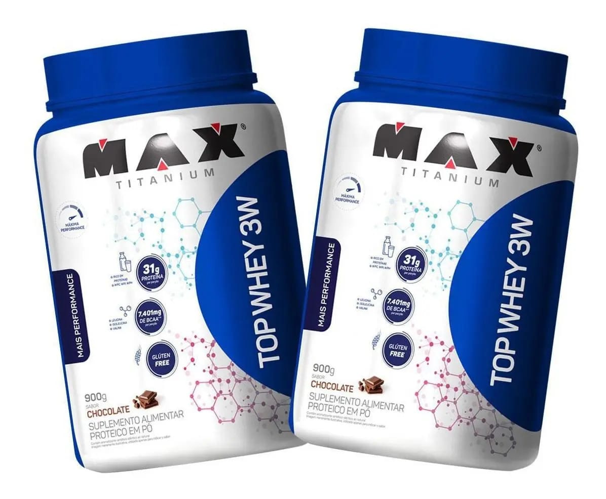 Kit 2x Top Whey Protein 3w 900g - Chocolate - Max Titanium