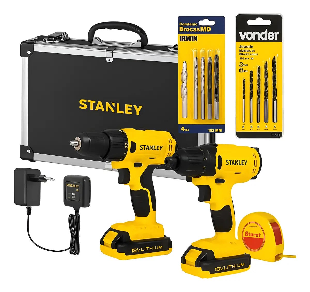 Parafusadeira Furadeira Schi121s2fk Stanley + Brocas E Trena
