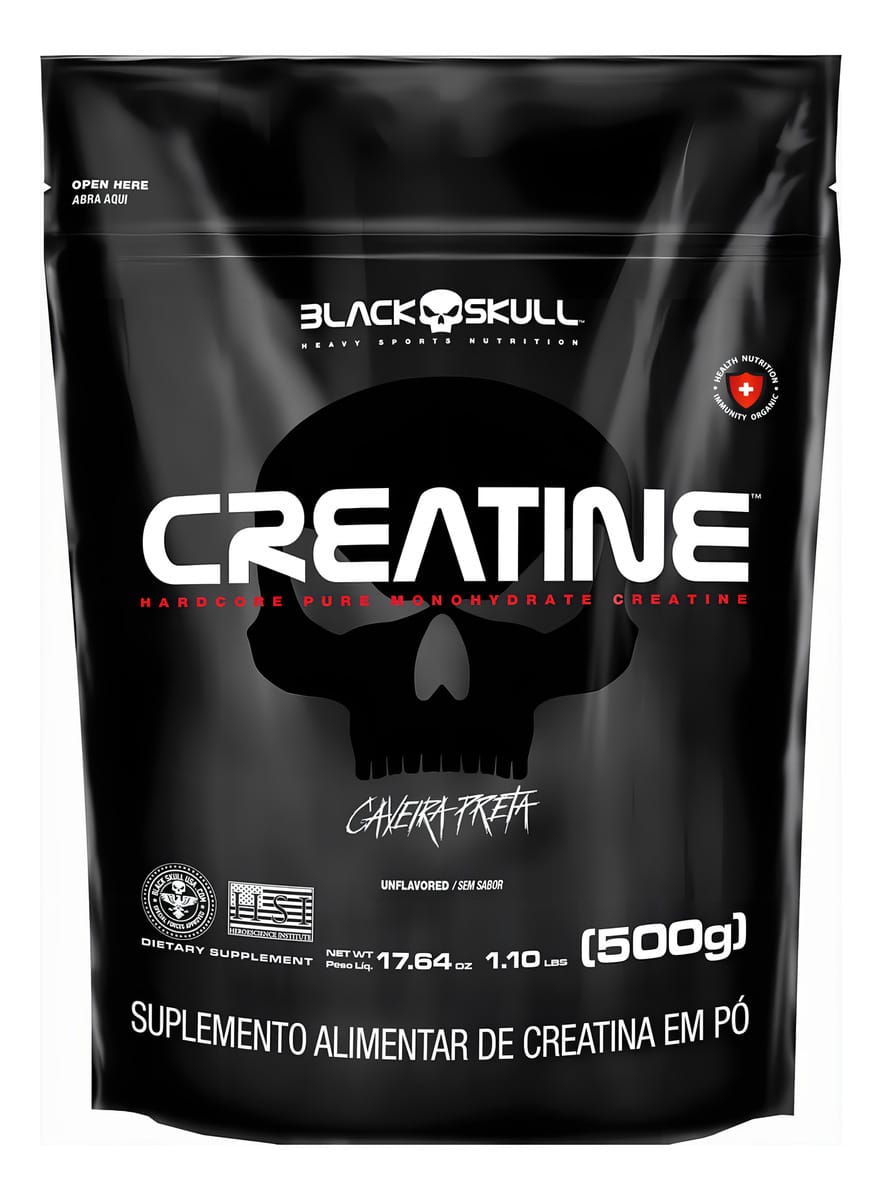 Creatina Monohidratada Black Skull 500g Sem Sabor para Performance