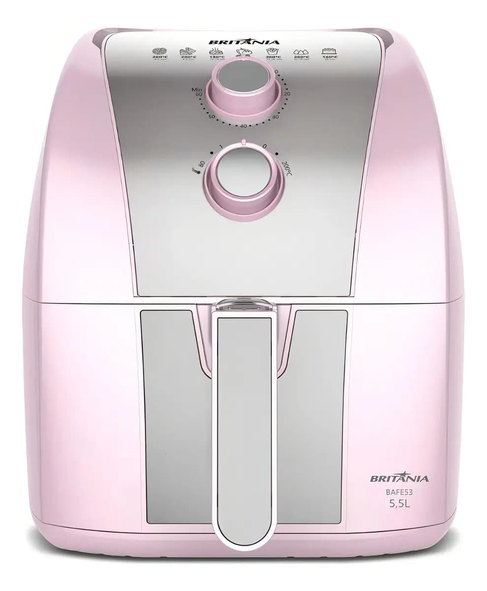 Air Fryer Rosa Britânia 5,5l Cesto Pinkstone 1500w Bafe53
