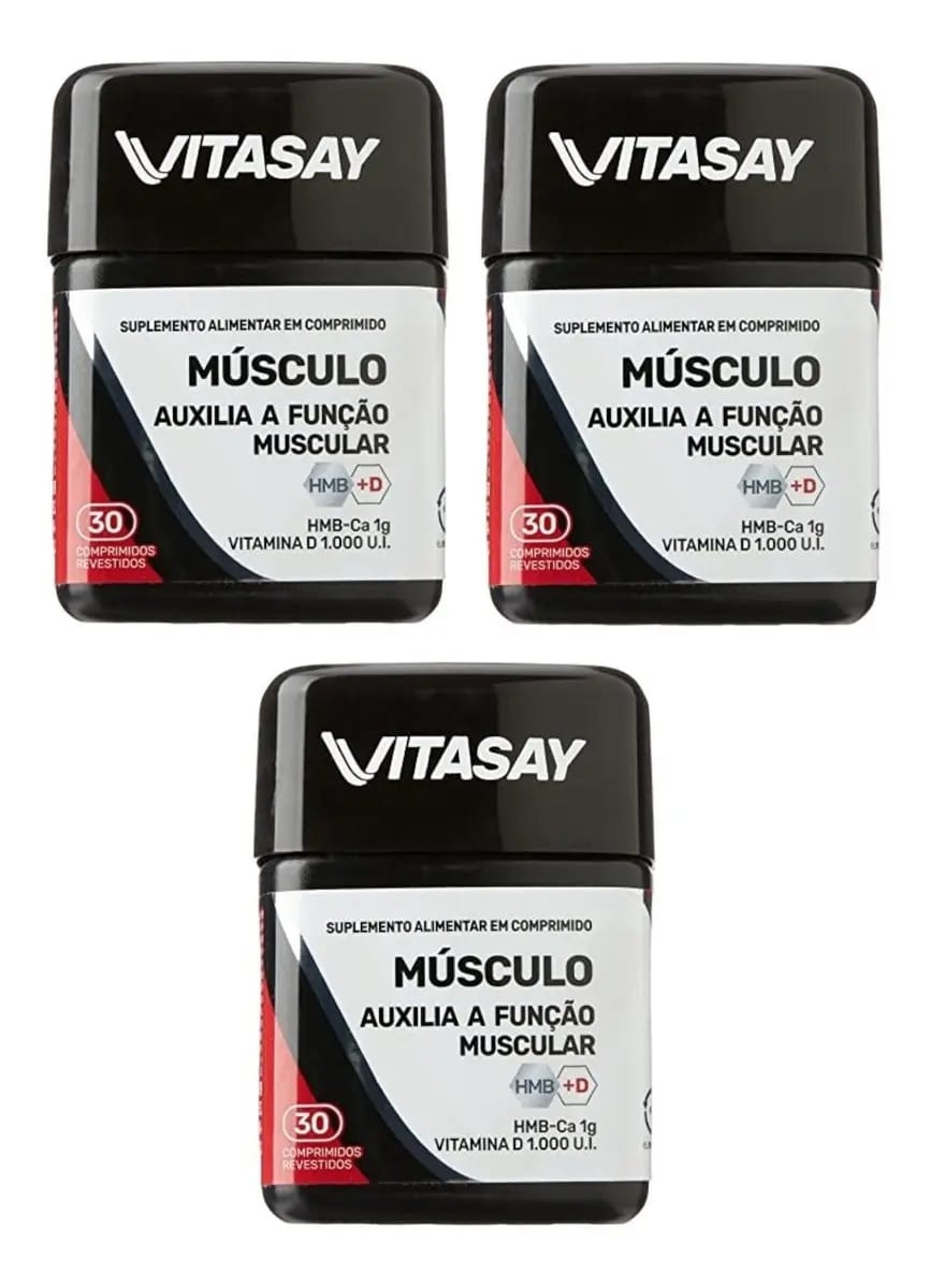 Kit 3 Un.suplemento Alimentar Vitasay Musculo 30 Comprimidos Sabor Sem Sabor