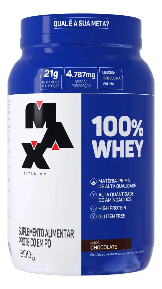 100% Whey Protein Concentrado 900g Max Titanium Sabor Chocolate