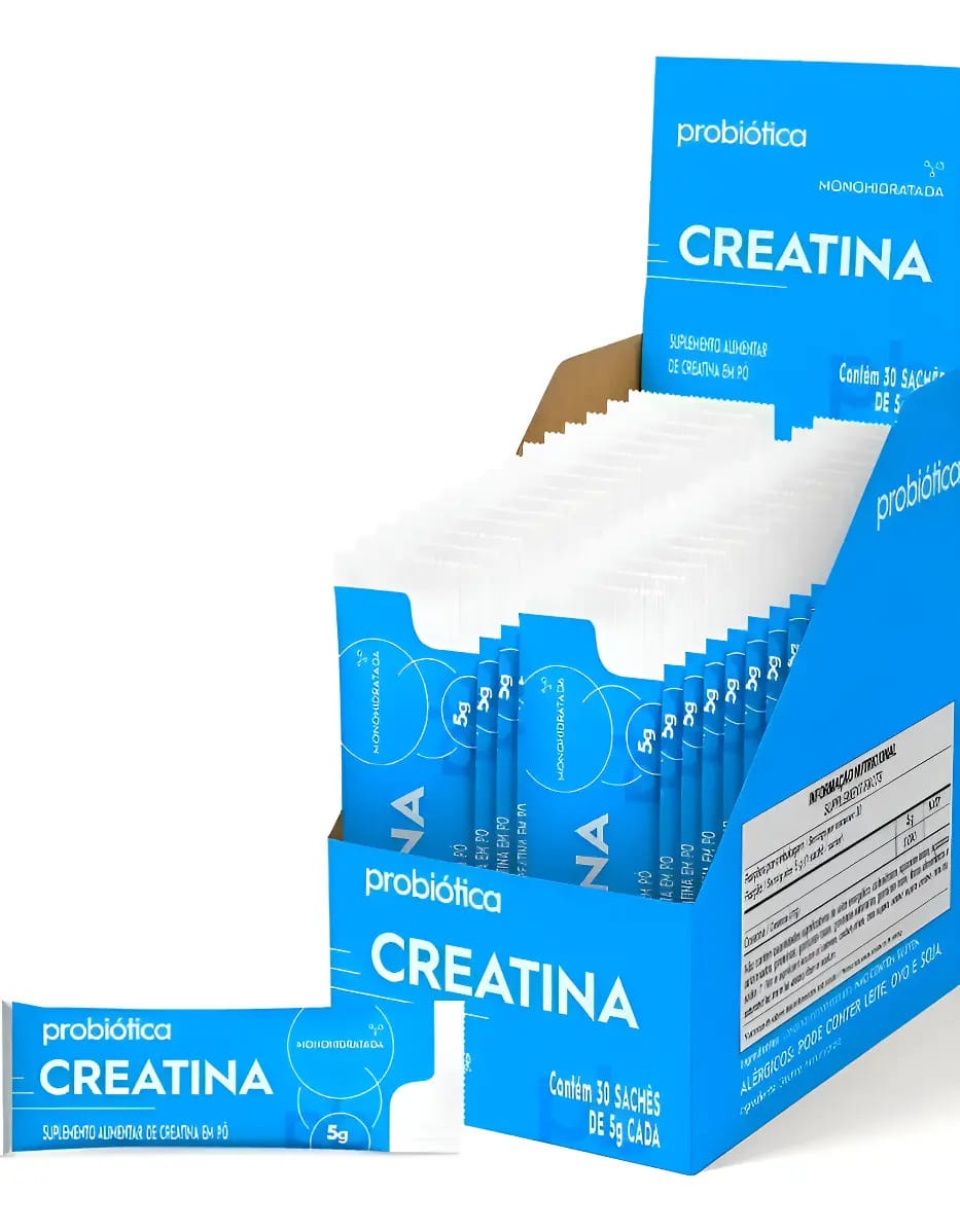 Creatina Monodose 5g Cada 30 Saches Probiotica Sabor Sem Sabor