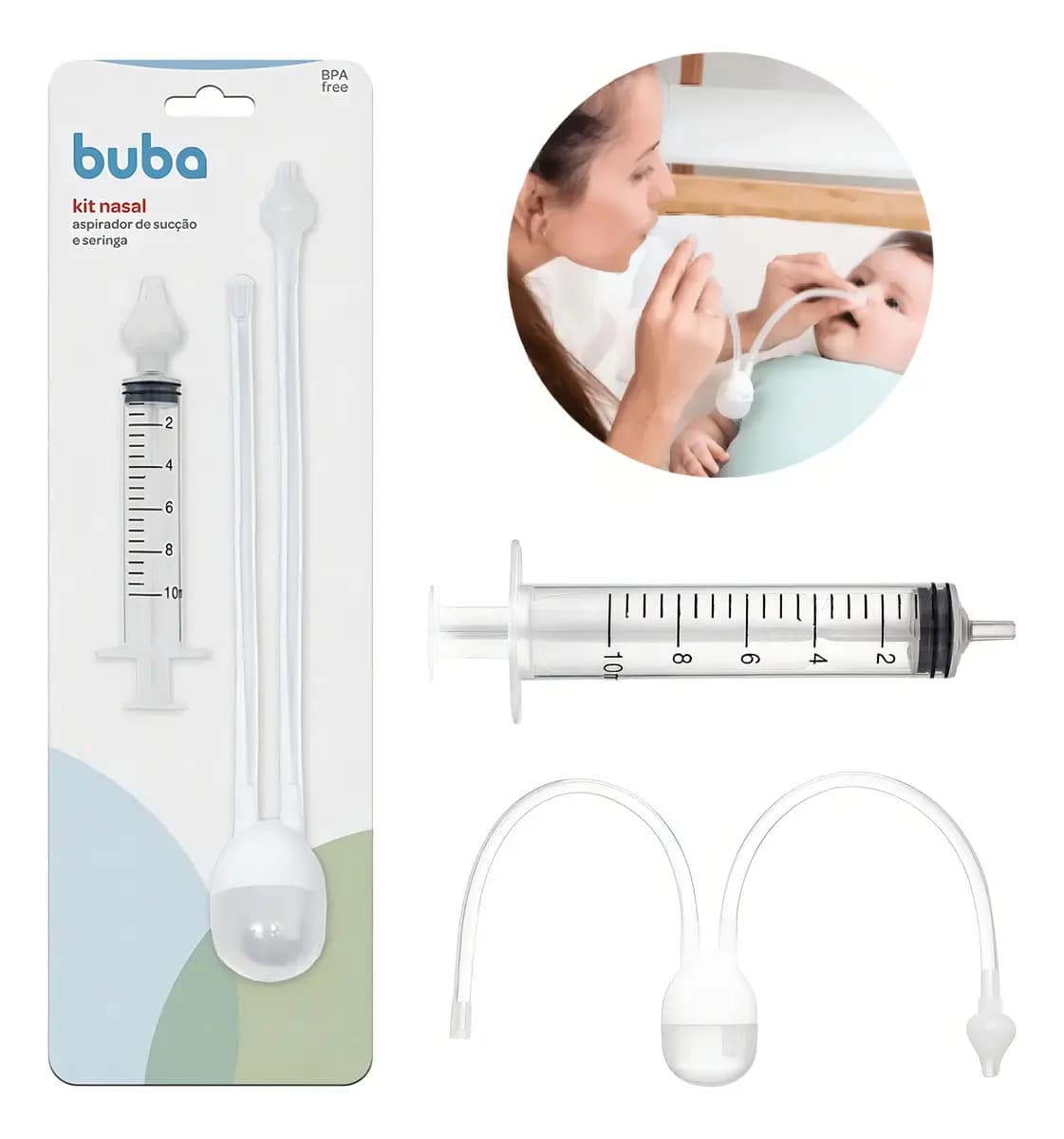 Aspirador Nasal Bebê Buba + Seringa de Lavagem Nasal Infantil Criança