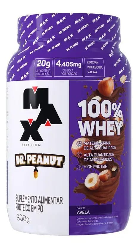 Whey Protein Dr. Peanut 100% Whey 900g Max Titanium - Sabor Avelã