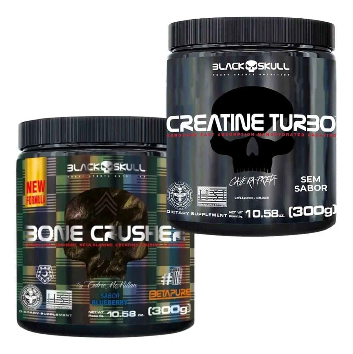Kit Creatina e Pré Treino Black Skull Bone Crusher, Frutas Vermelhas