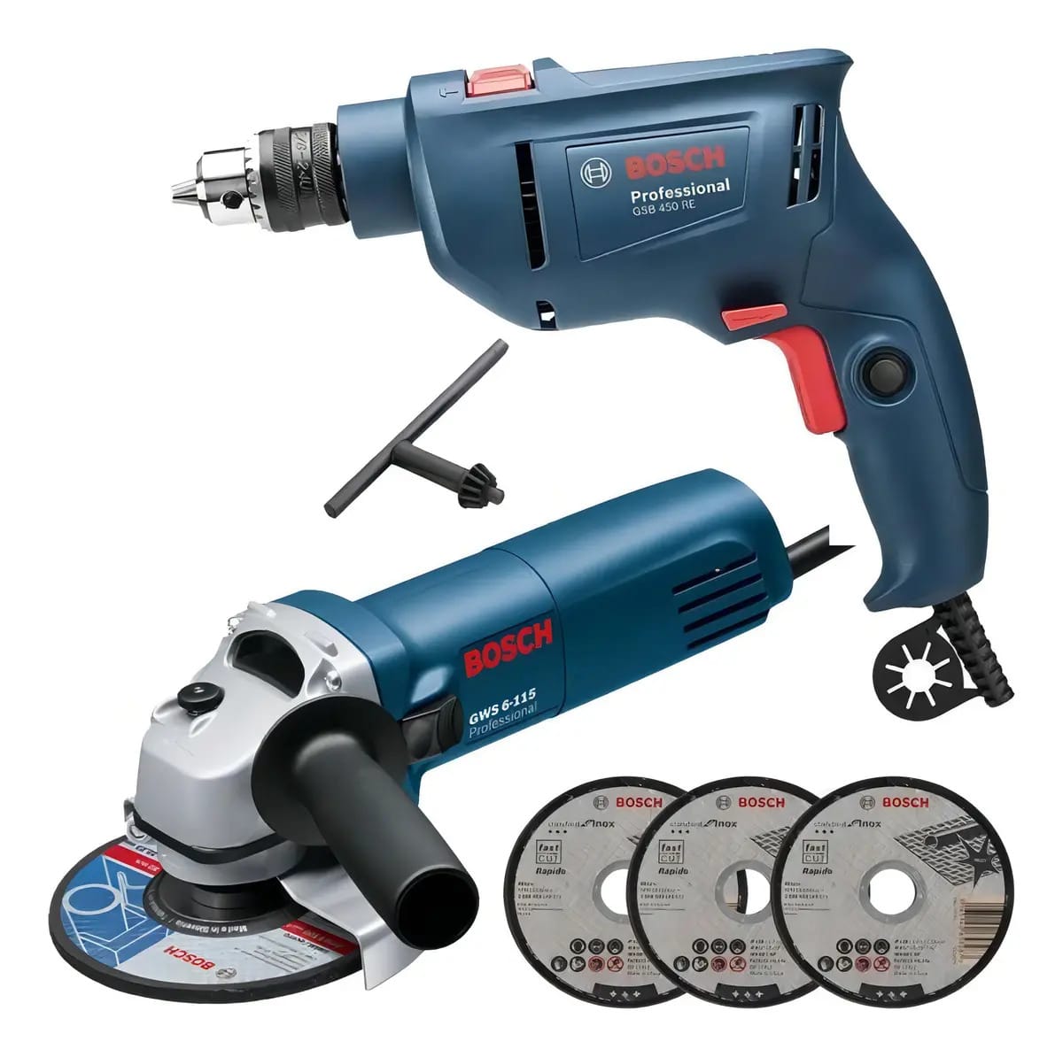 Kit Bosch Lixadeira 670w 4.1/2 E Furadeira 3/8 Cor Cinza-escuro
