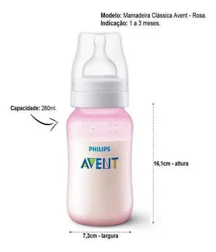 Mamadeira Philips Avent Anti Cólica Rosa 1m+ Bpa 0% 260 Ml Cor Rosa - Pronta