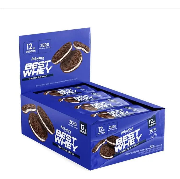 Barra de Proteína Best Whey Atlhetica Cookies Cream 12x49g Sem Glúten