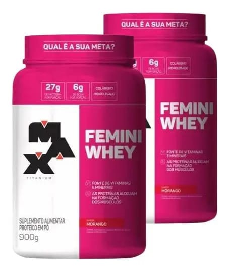Kit 2 Femini Whey Max Titanium Pote 900g Sabor Morango