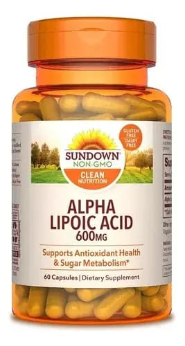1 Pote Sundown, Alpha Lipoic Acid 600mg Sundown Non-gmo 60un Sabor Sem Sabor