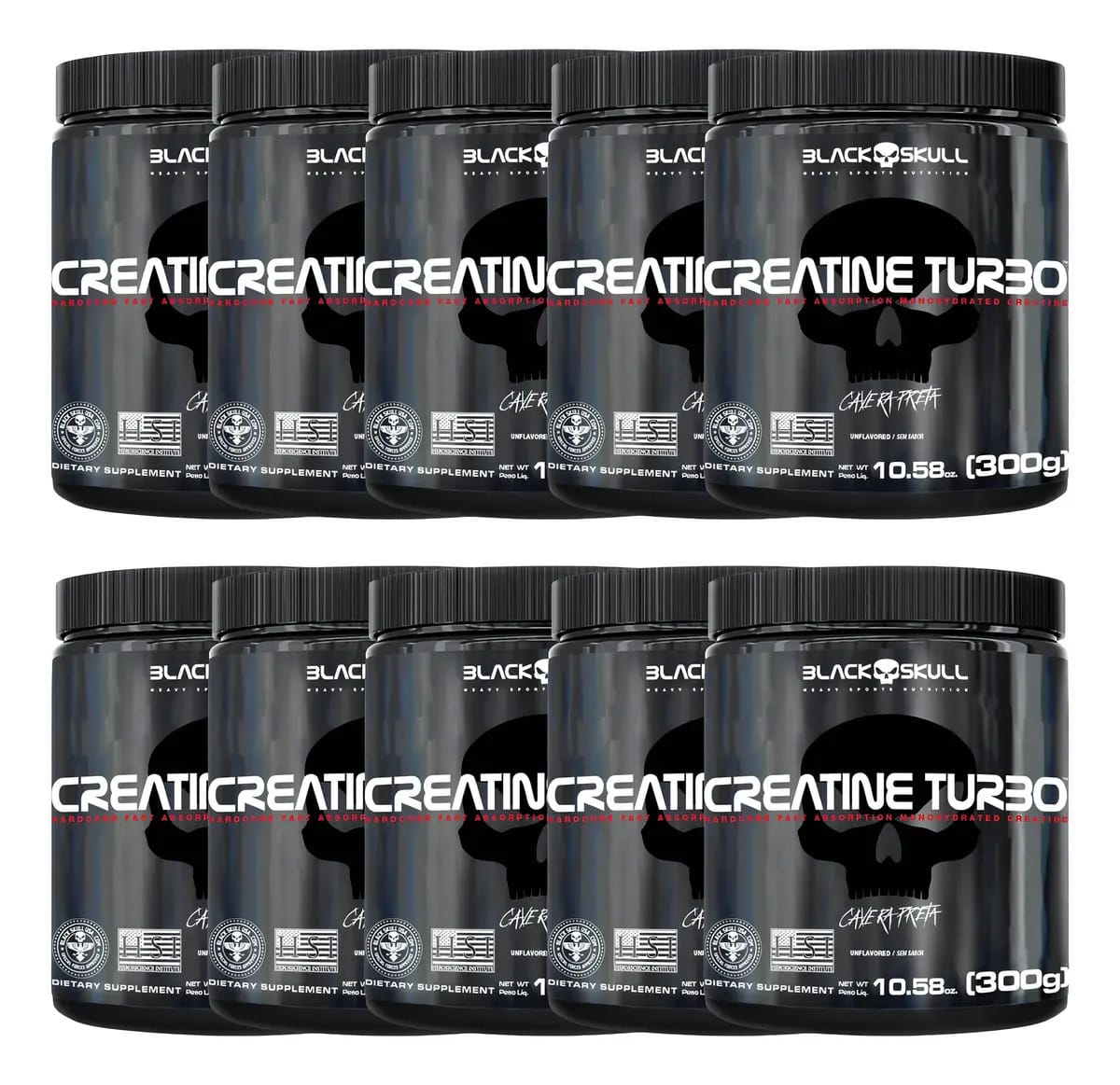 Atacado 10x Creatina Turbo Black Skull - Pote 300g Sem Sabor