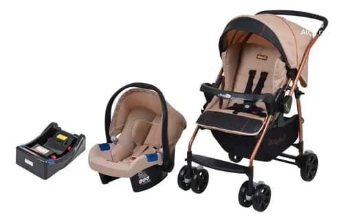 Carrinho De Bebê+bebê Conforto+base Rio K - Burigotto Cor Bege