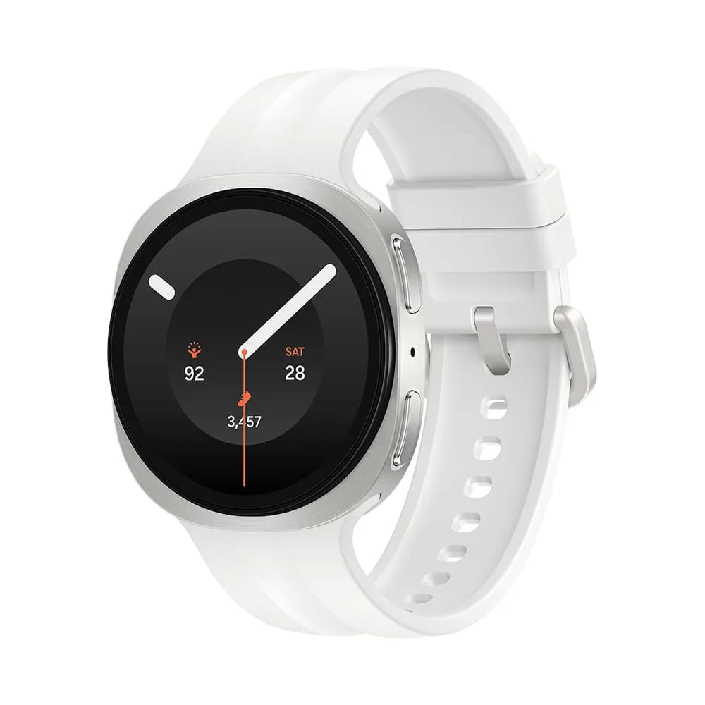 Foto de Samsung Galaxy Watch9 · Tela: Super AMOLED de 1,34" (438 x 438), Always On, até 3.000 nits, cristal de safira · Capacidade da bateria: 390 mAh · Caixa: 40 mm