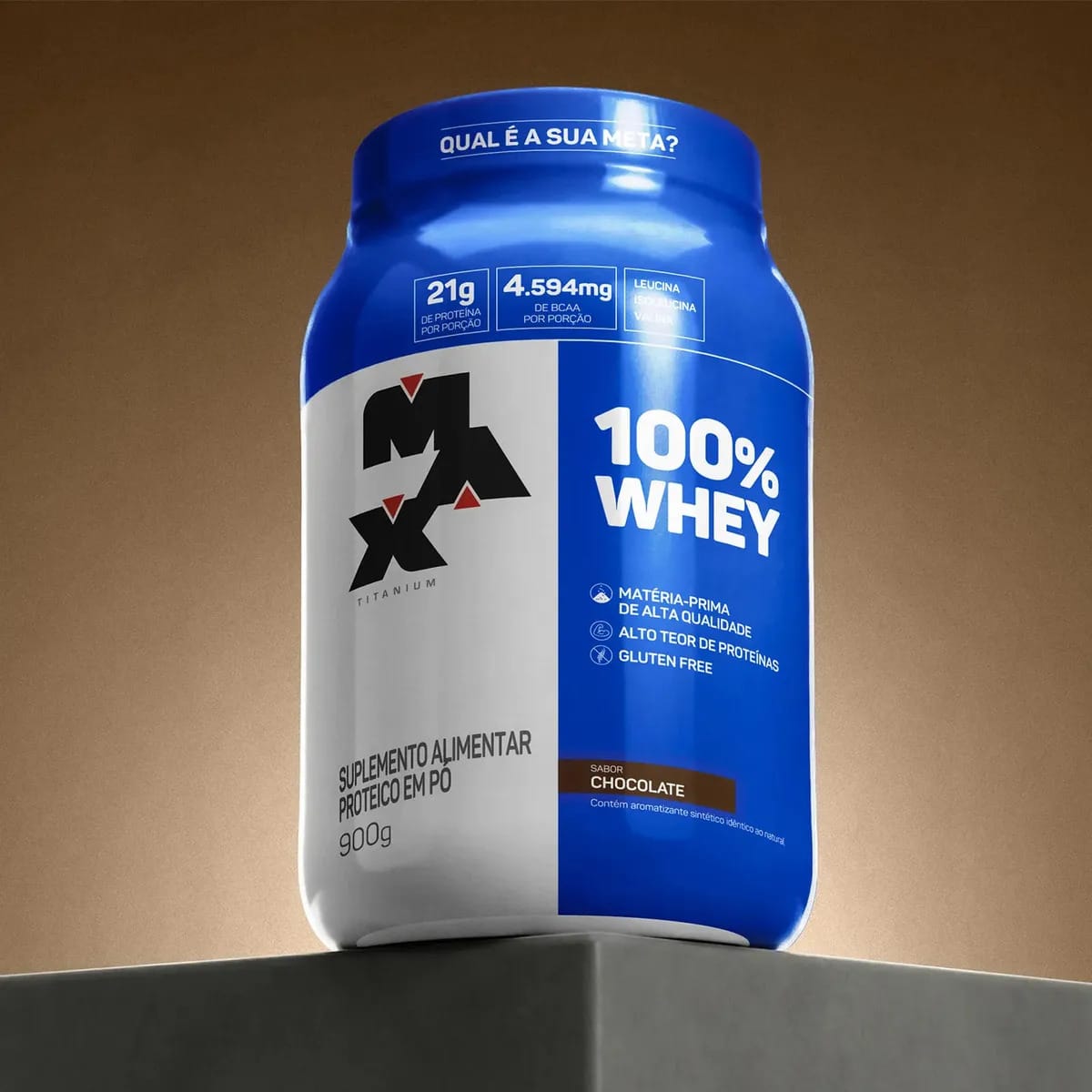 100% Whey - 900g - Max Titanium - Chocolate + Coque · GTIN 7909389498411 — foto 2 de 4